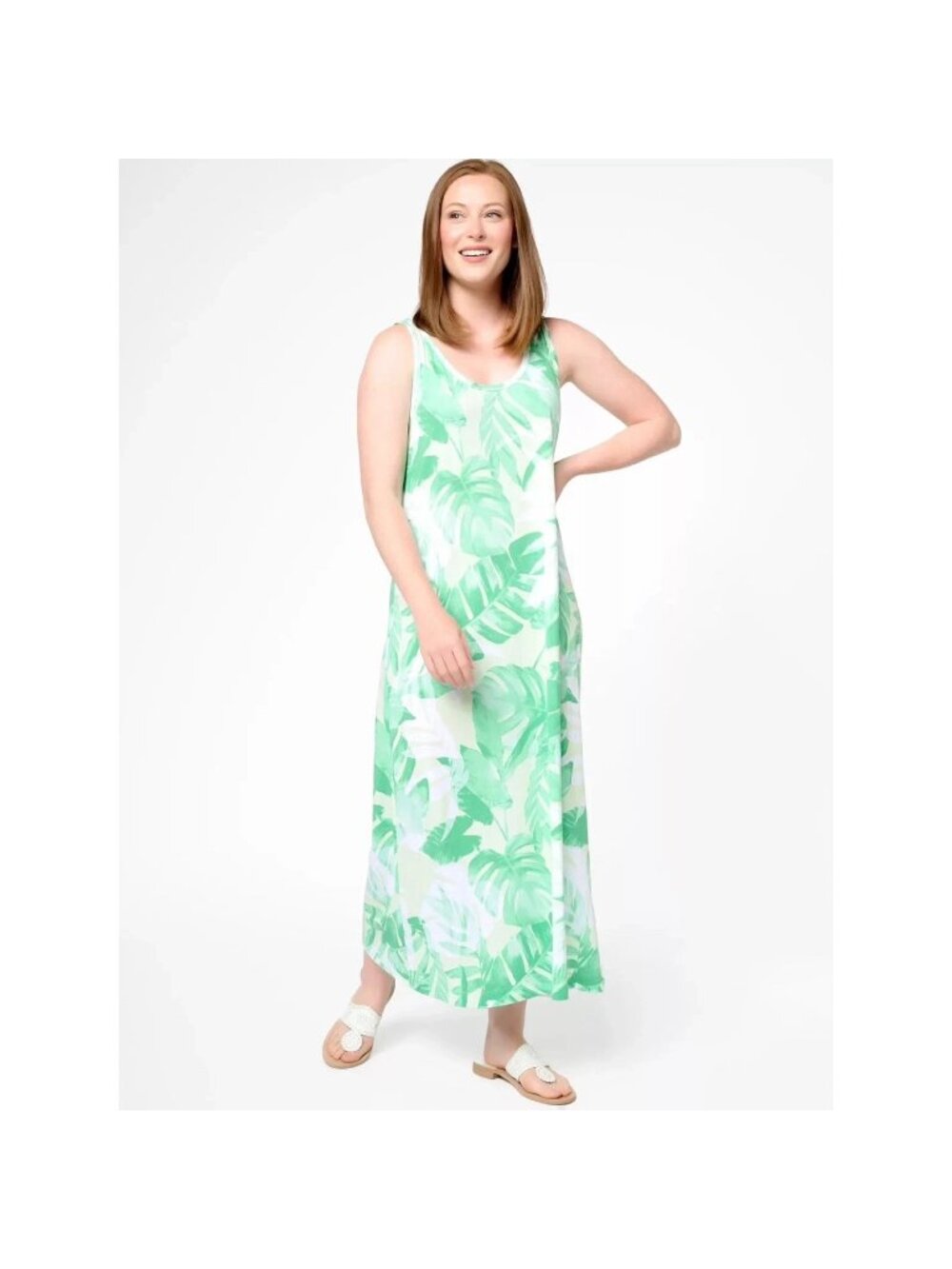 Koolaburra by UGG Cotton Dress sz XL Maxi Lounge Rayon Green Lime Leaf A591510